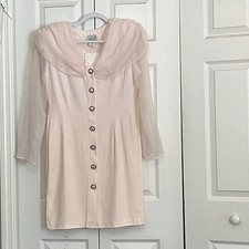 NWT Vintage 90s Y2K Pink Dress Sheer Sleeves Feminine Coquette Romantic sz Med