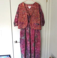 VTG Worldly Designs Cotton Batik Dress with Reversible Vest Sz M