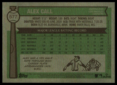 2025 Topps Heritage #577 Alex Call Dark Blue Border - Picture 2 of 2