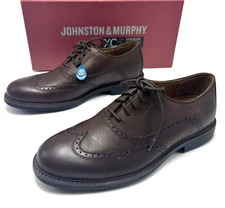 Johnston & Murphy Shoes XC4 Wingtip Mens 8 Sheepskin Nubuck Leather Brogue Derby