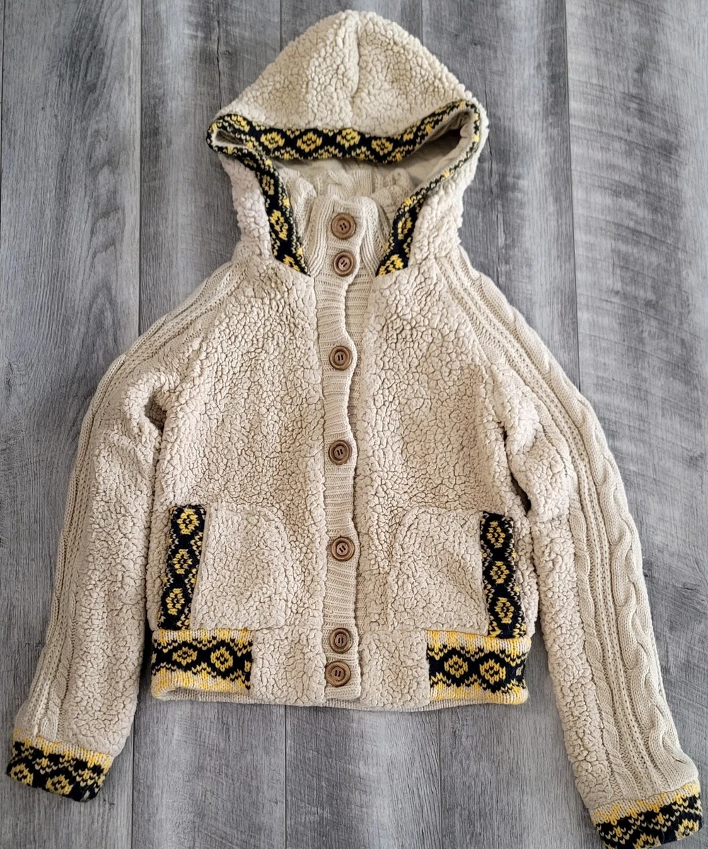 Jack by BB Dakota Sherpa Hooded Cable Knit Jacket Womens SIze Medium