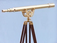Vintage Golden Finish Standing Brass 39" Telescope With Wooden Tripod Stand