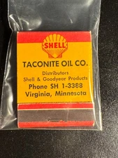 MATCHBOOK - SHELL PREMIUM GASOLINE - TACONITE OIL CO - VIRGINIA, MN - UNSTRUCK!