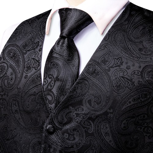 Mens Formal Wedding Waistcoat Floral Paisley Suit Vest Slim Tuxedo Silk Tie Set - Picture 125 of 134