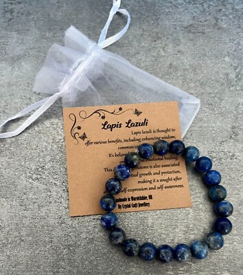 Lapis Lazuli Armband Stretch Fit Handarbeit + Geschenktüte & Karte Kristall Edelstein 8 mm