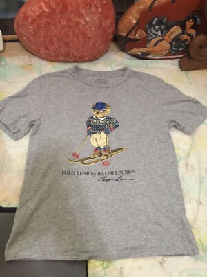 Polo Bear by Ralph Lauren Ski Skiing Bear Boy's Gray T Shirt Size