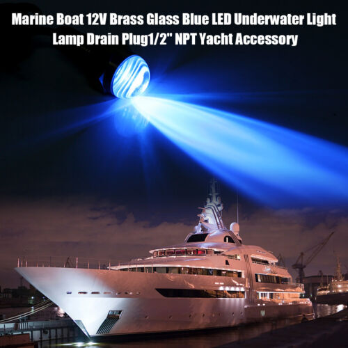 New Marine Boat 12V Brass Glass Blue LED Underwater Light Lamp Drain Plug1/2' - Bild 2 von 12