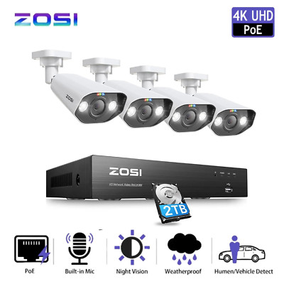 ZOSI 4K 8CH H.265+ 8MP NVR Spotlight POE Security Camera System 2TB 2-Way Audio