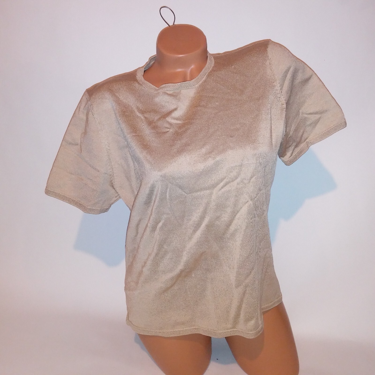 Pendleton Sweater XL Solid Beige Short Sleeve Cre… - image 2