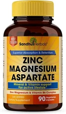 Zinc Magnesium Aspartate 90 Ct Vegetarian capsules, Mineral and vitamin support
