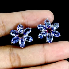 Summer 925 Silver Earrings Oval Tanzanite Garnet Natural Gemstone jewelry Gift