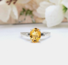 Golden Citrine Solitaire Wedding Ring 925 Sterling Silver Anniversary Ring