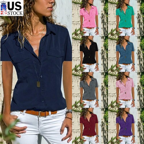 Womens Short Sleeve Button Down Shirt 