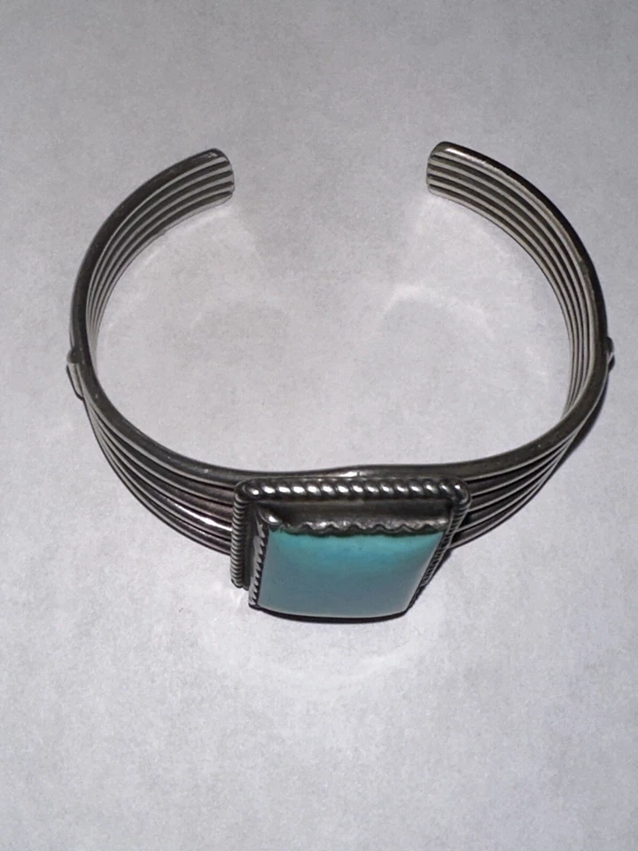 Turquoise Rectangular Stone, Bracelet Cuff, SS 925 - Image 2 of 4
