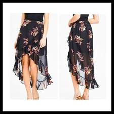 A NEW DAY High Low Ruffle Hem MAXI SKIRT Black Floral SIZES XS, S, M,  L