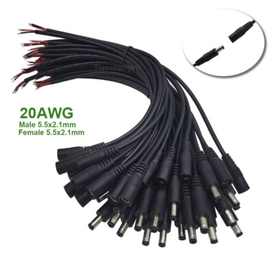 20AWG Male Female Power Socket Jack Plug 5.5x2.1mm Connector Cable Wire 30cm