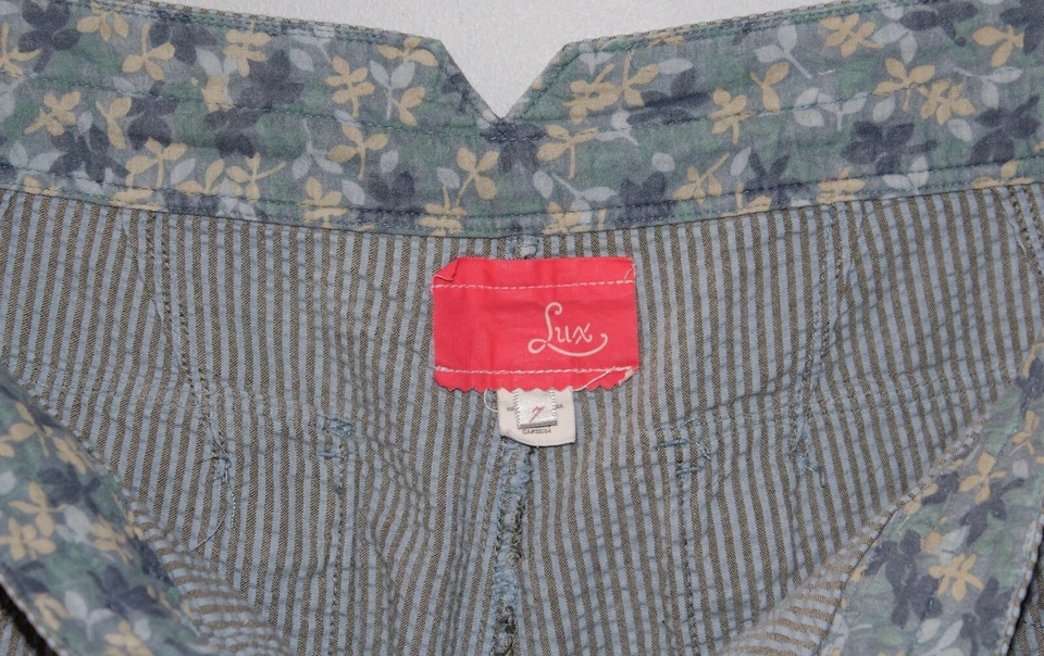 Calça LUX Urban Outfitters Feminina 7 Azul Cinza Listrada Bolsa de Papel Perna Larga Vintage - Imagem 3 de 4