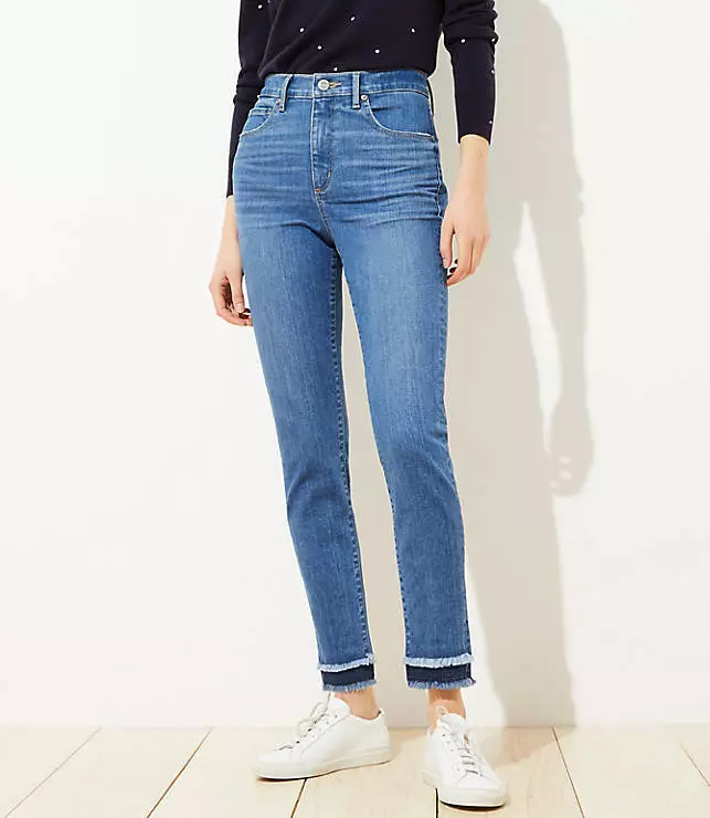 Loft Petite Double Frayed Skinny Ankle Jeans 25P 26P 30P Indigo Wash 79.50