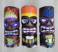 Tiki Mask Tribal Art Decor Wood Bali Colorful wall hanging Turtle African Set/3