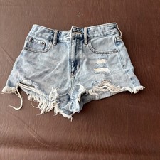 PacSun High Rise Festival Light Wash Blue Distressed Denim Cut Off Shorts 24