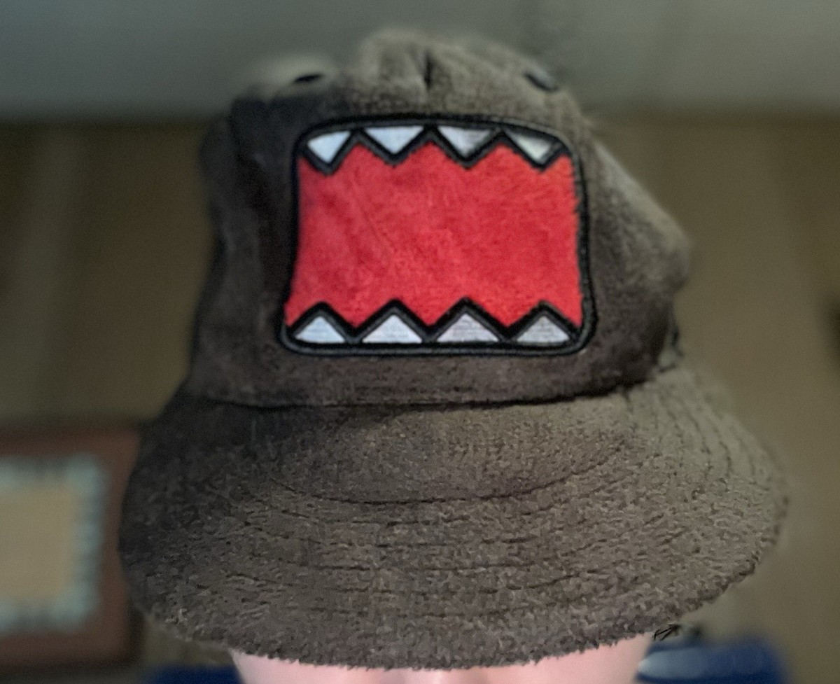 Vintage Domo Fuzzy NHK Cap Hat, Brown Domo Animation Mesh Snap