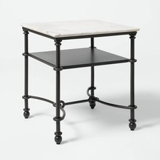 Metal and Marble Side Table with Shelf White Carrara Marble/Dark Bronze -