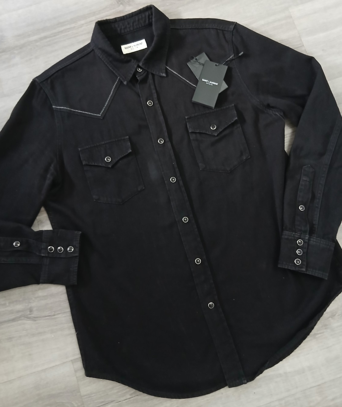Camicia in denim western con ricamo Saint Laurent Yoke Taglia L Nera