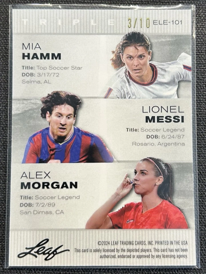 2024 Hoja Exclusiva Triple Mia Hamm, Lionel Messi, Alex Morgan Rosa/10 Foto 2 de 2