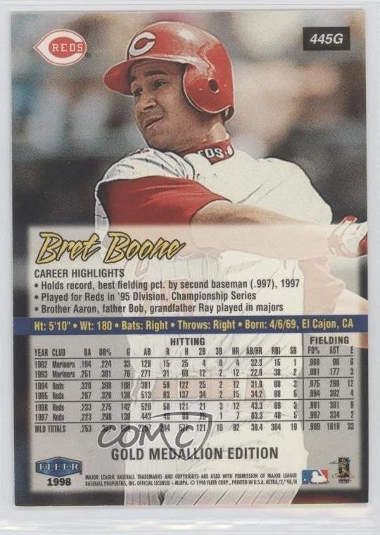 1998 Ultra Gold Medallion Edition Bret Boone #445G - Image 2 of 2