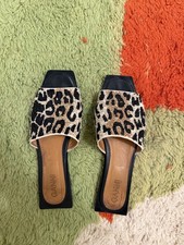 Ganni Beaded Leopard Slide Sandals, Size 10