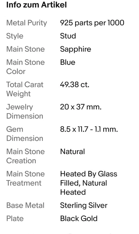 925Silber OHRRINGE Edelsteine Saphir,2 beh. Außergewöhnlich schön 585schwarzgol - Bild 4 von 4