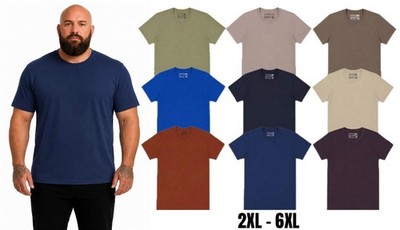 Herren Übergröße Uni T-Shirt 100% Baumwolle 1,3,5er Pack T-Shirts Rundhals 2XL-6XL
