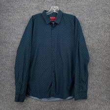Hugo Boss Button Up Shirt Mens XL Blue Extra Slim Fit Long Sleeve Geometric