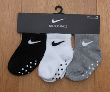Nike Baby Boy 3 Pair Lightweight No-Slip Ankle Socks 12-24M Black, White  Gray 