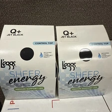 2 Pair Leggs Sheer Energy Medium Support Leg Control Top Jet Black Size Q+ 98165