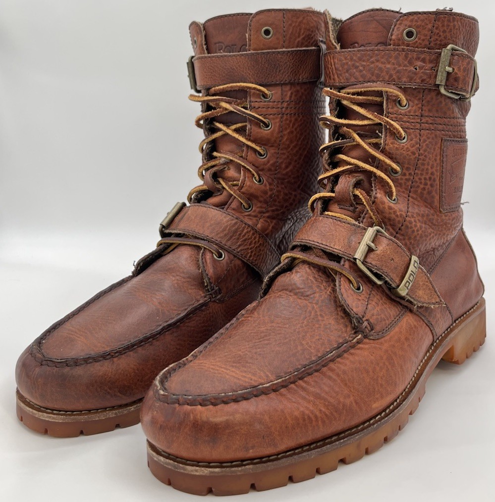 Polo Ralph Lauren Radbourne Brown Leather Combat Biker Boots Men's