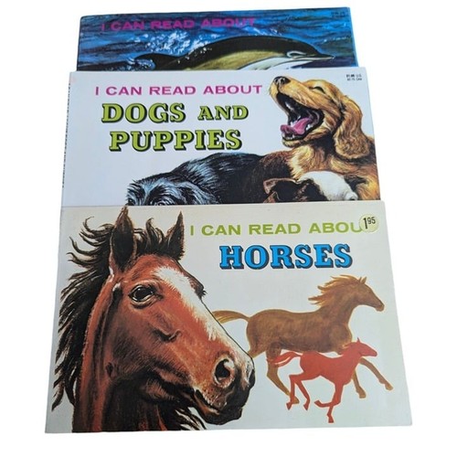 I can Read About Lot 3 Dolphins Whales Horses Dogs children books pb 1973 vtg