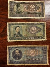 Romania  1966- 25, 50 And 100 Lei Banknote Set