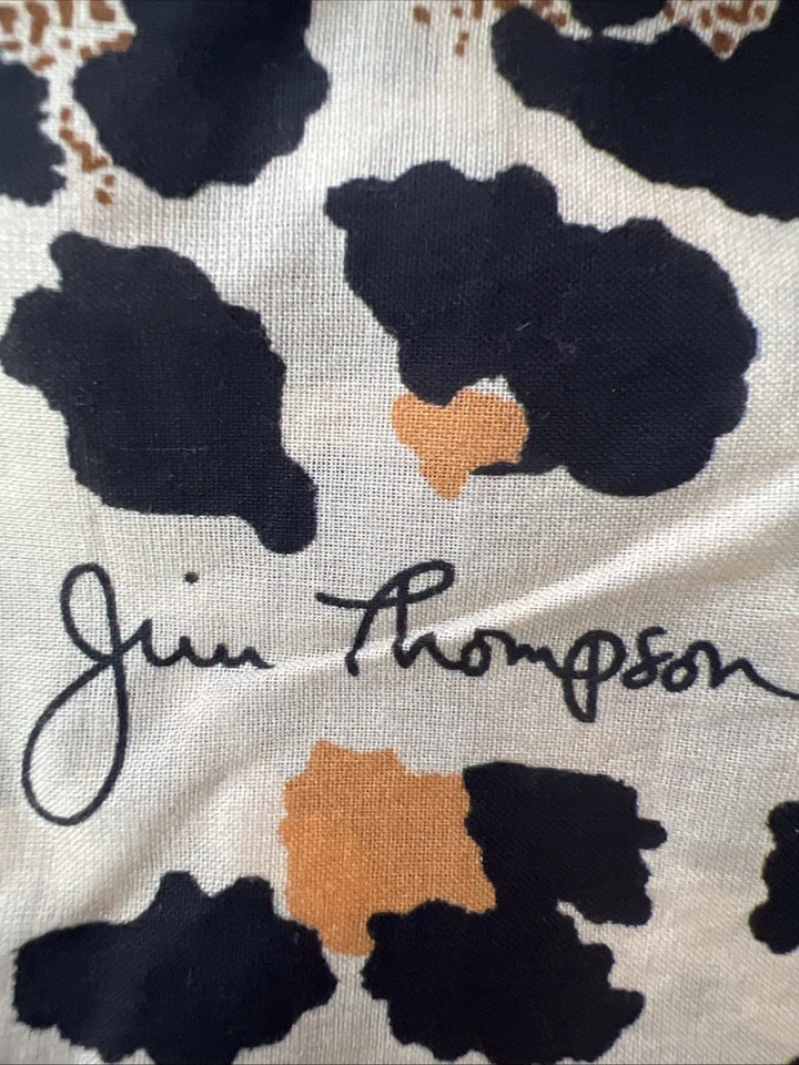 Bufanda de diseñador Jim Thompson negra y naranja con estampado de leopardo 100 % algodón 58"x 50" Foto 2 de 4