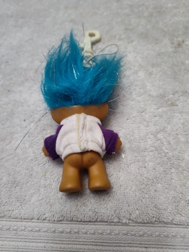 Vintage Troll Doll Tinsel Blue Hair Keychain Backpack Purse Clip W/Star T-shirt! - Picture 6 of 7