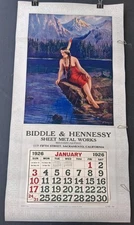 ORIGINAL 1926 CALENDAR - INDIAN MAIDEN - MINNEHAHA. LAUGHING WATER - 39 X 20