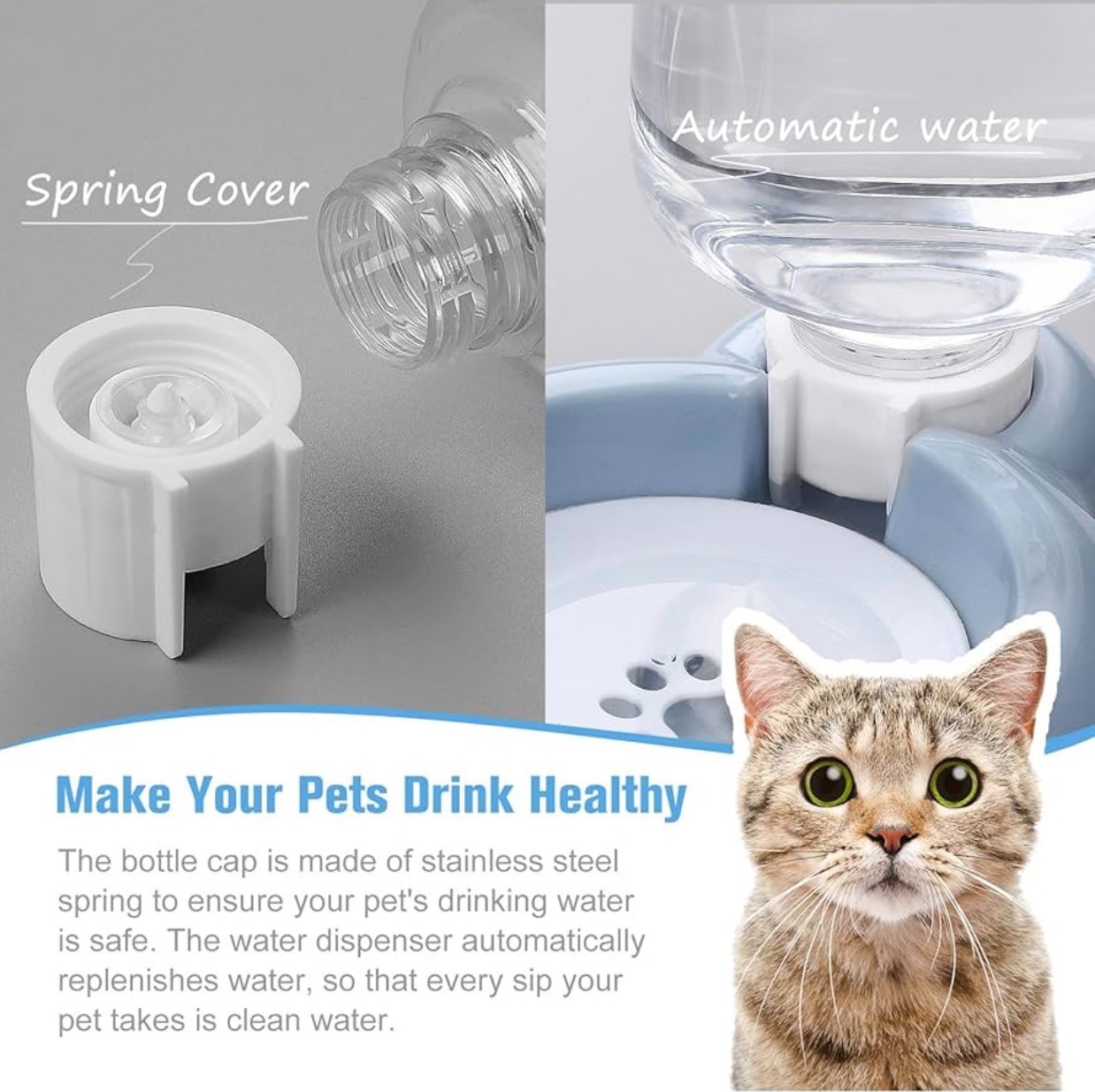 Replendish Gravity Waterer Cat and Dog Water Dispenser 17 Oz, Blue, Made in US.
