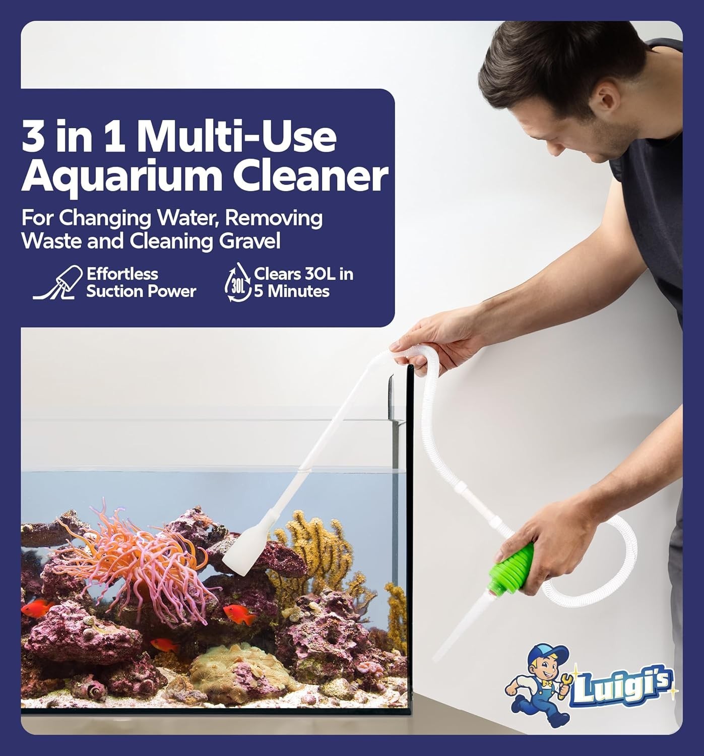 Luigi's Syphon Fish Tank Cleaner per acquario - Pompa sifone aspira manuale filtrata foto 3