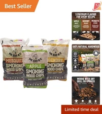 Wood Chips Bundle 3 Flavors Apple Mesquite Hickory for Grilling BBQ Camping