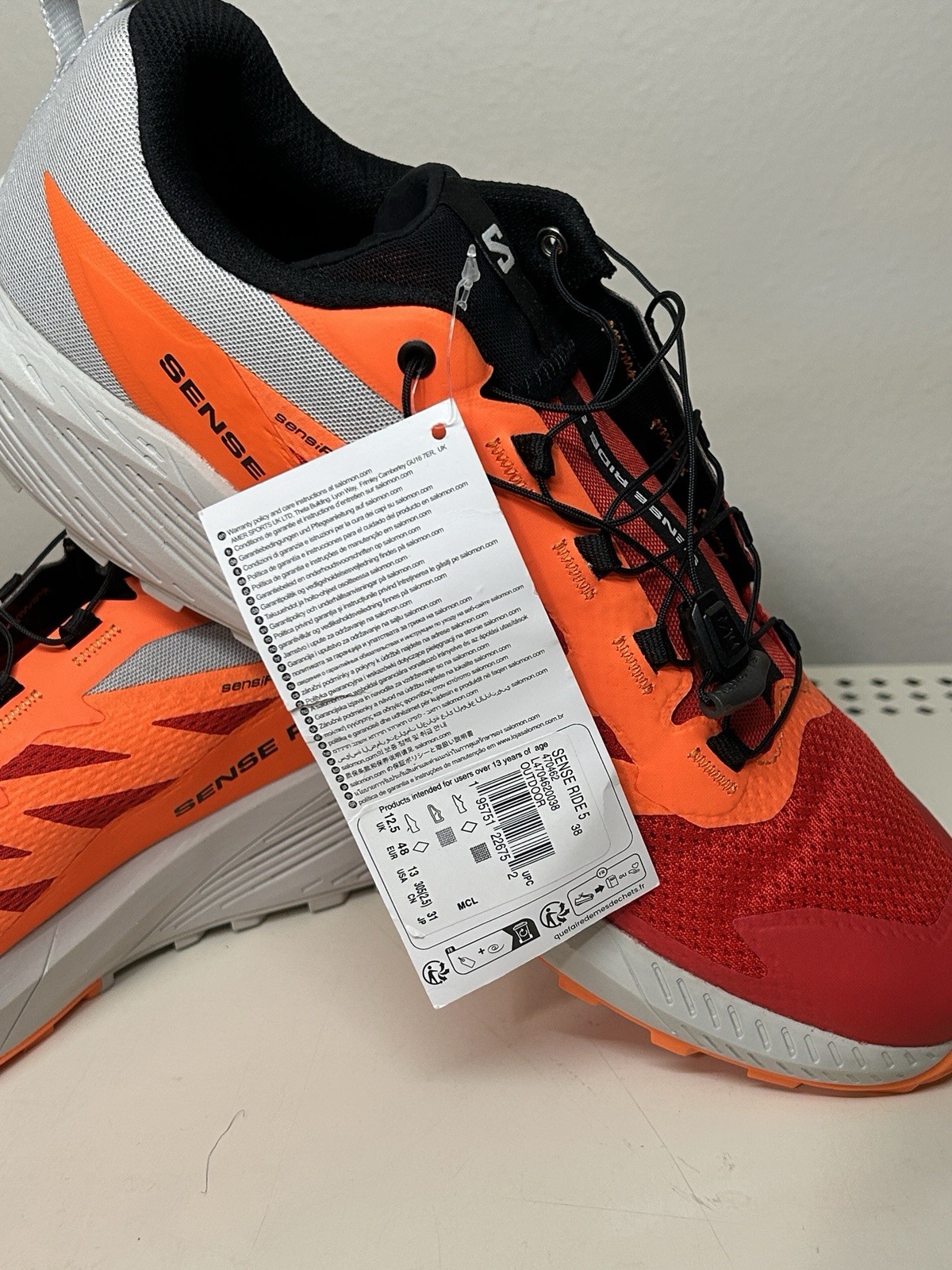 New Size 13 Salomon Sense Ride 5 Men’s Trail Running Shoes Red/Orange 470462 image 2