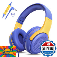 Kids Wired Headphones w/ Mic, Volume-Limit, Foldable, Over-Ear, 3.5mm for iPad