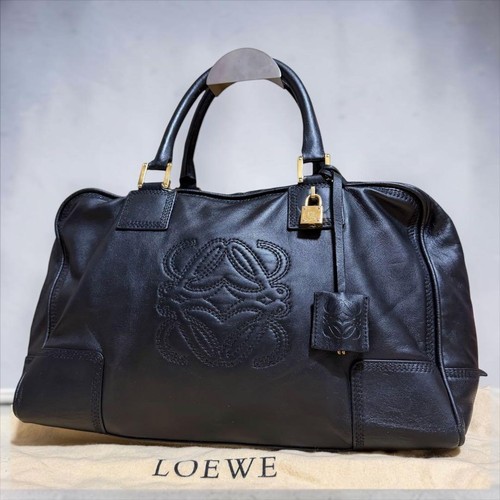 LOEWE Amazona 36 Handbag Mini Boston Bag Black Gold Hardware Leather