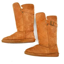 BEARPAW Tall Laser Cut Shearling Boots 8 / Winter Cozy Warm Outdoor Snow School 