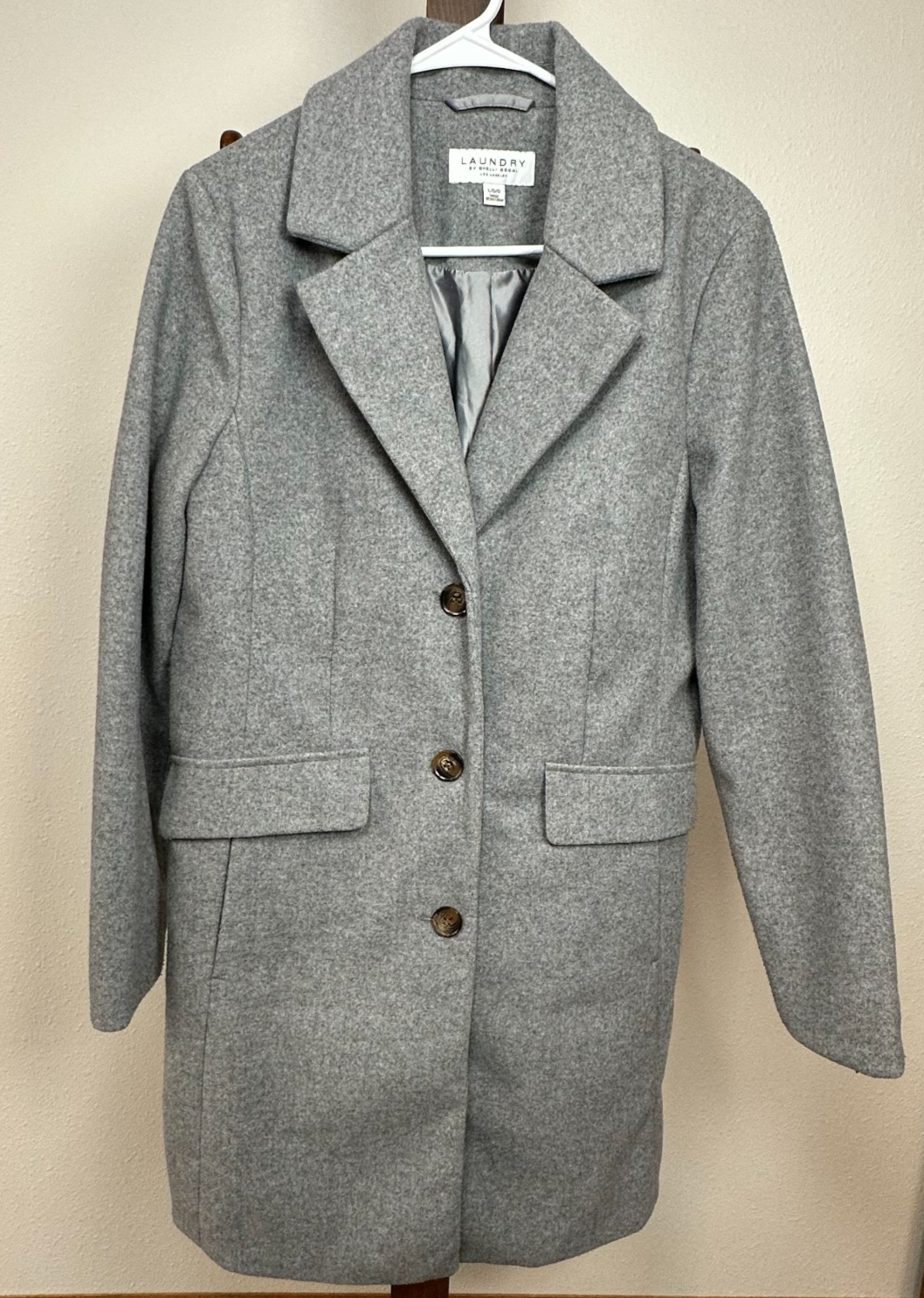 Laundry by Shelli Segal Women’s Gray Long Coat Size Large Classic Button Front