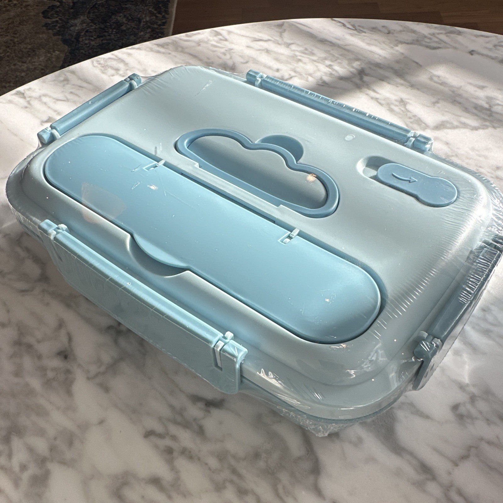 Snap T Pvc Insulated blue Plastic Bento Box 800ml Rectangular Compartments Snap ...
